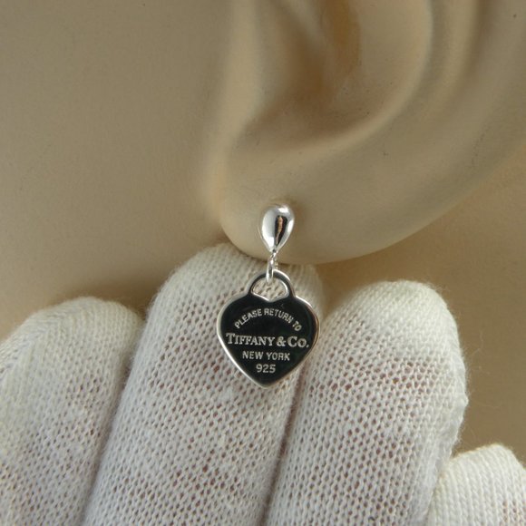 NEW Mini Heart Teardrop Stud Earrings Return to Tiffany & Co Solid 925 Silver - Picture 2 of 15